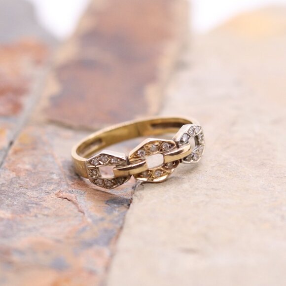 Vintage 19k Two-Tone Solid Gold Ring Portuguese Solid Gold (800 Purity) Size 6.5 - Picture 2 of 9